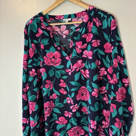 Talbots Womens Popover Top Pink Floral Long Sleeve Blouse Sz 2X - Picture 2 of 7